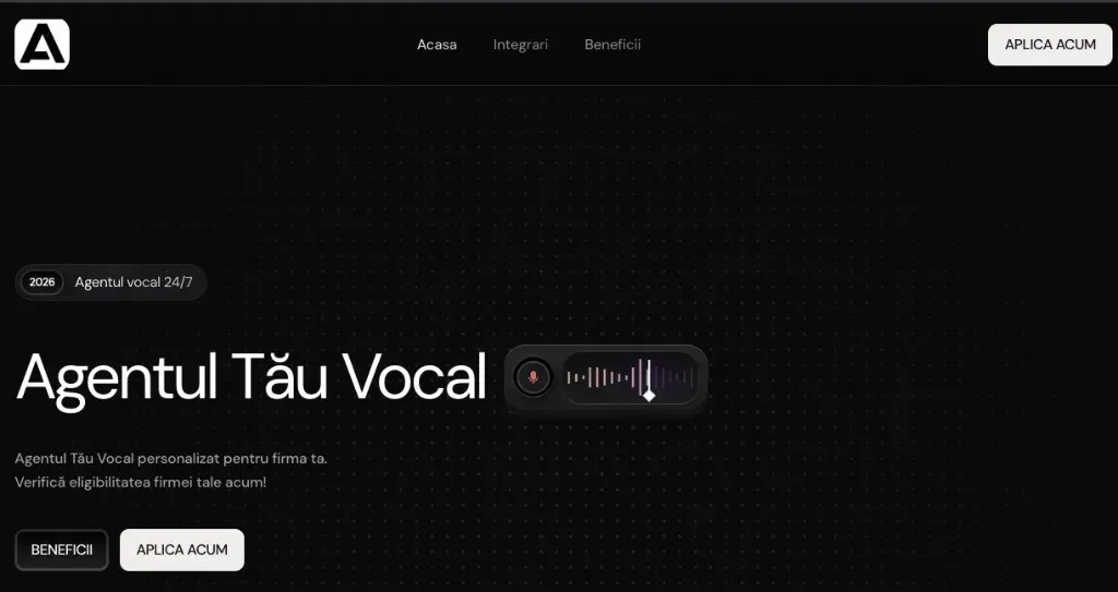 Landing page agent vocal AI - hero Agentul Tău Vocal cu CTA eligibilitate