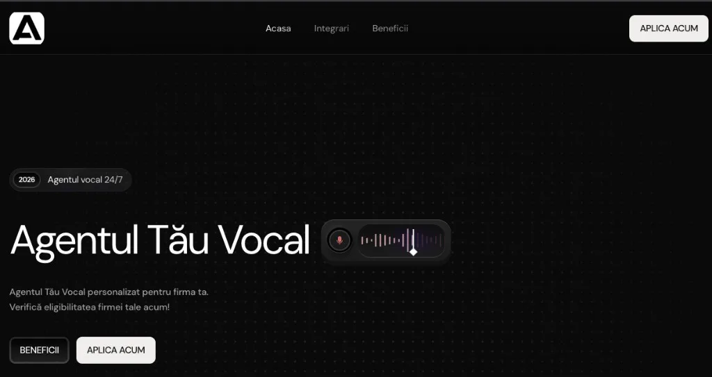 Hero site Agentul Tău Vocal — agent vocal AI și CTA de eligibilitate