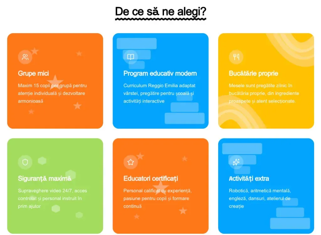 Secțiune De ce să ne alegi cu beneficii pentru părinți